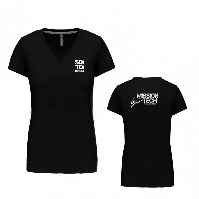 T-shirt Mission TECH femme col V (marquage cœur et dos)