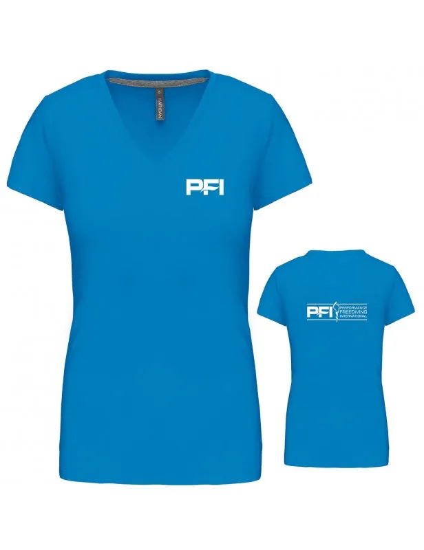 T-shirt PFI femme col V (marquage cœur et dos)