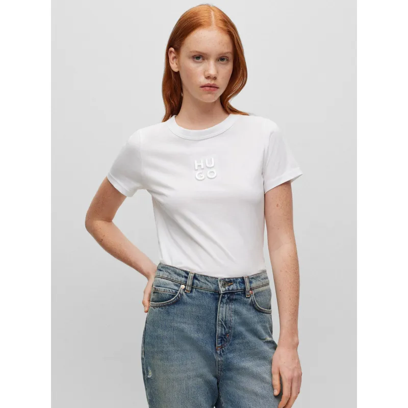 T-shirt slim logo signature rose femme - Hugo  | wimod
