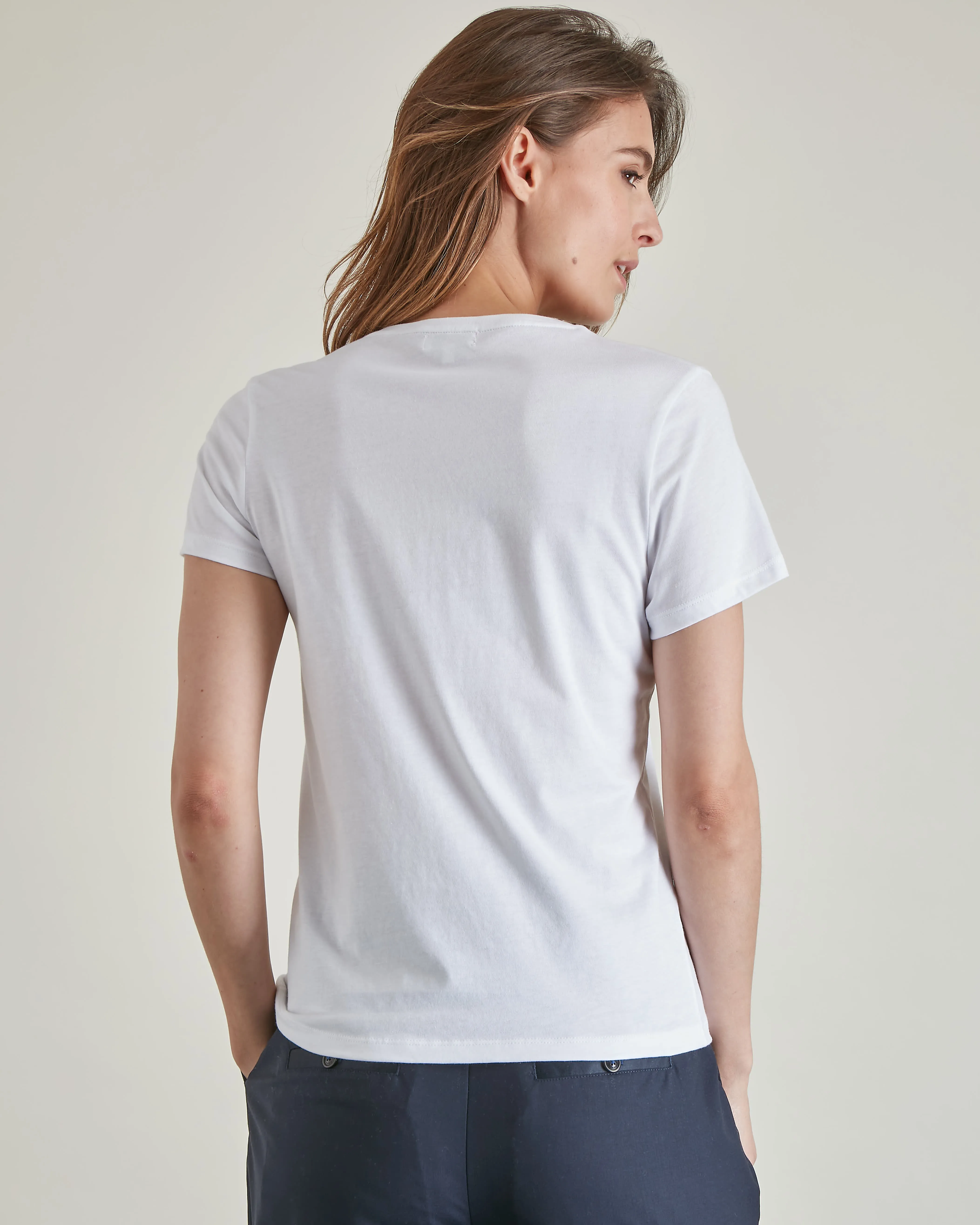 T-shirt Uni pour Femme avec Col V - Coton