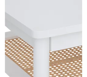 Table Basse 2 Niveaux En Bois Blanc Et Cannage En Rotin