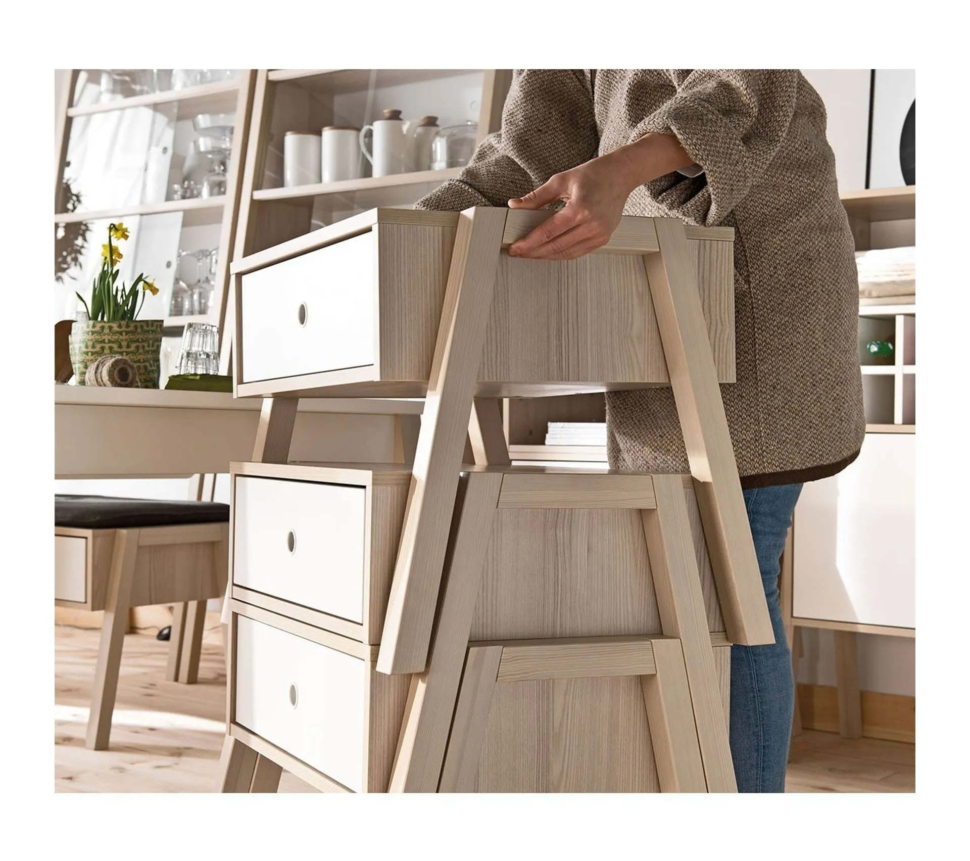 Table De Chevet Ou Tabouret 1 Tiroir - Blanc Et Beige