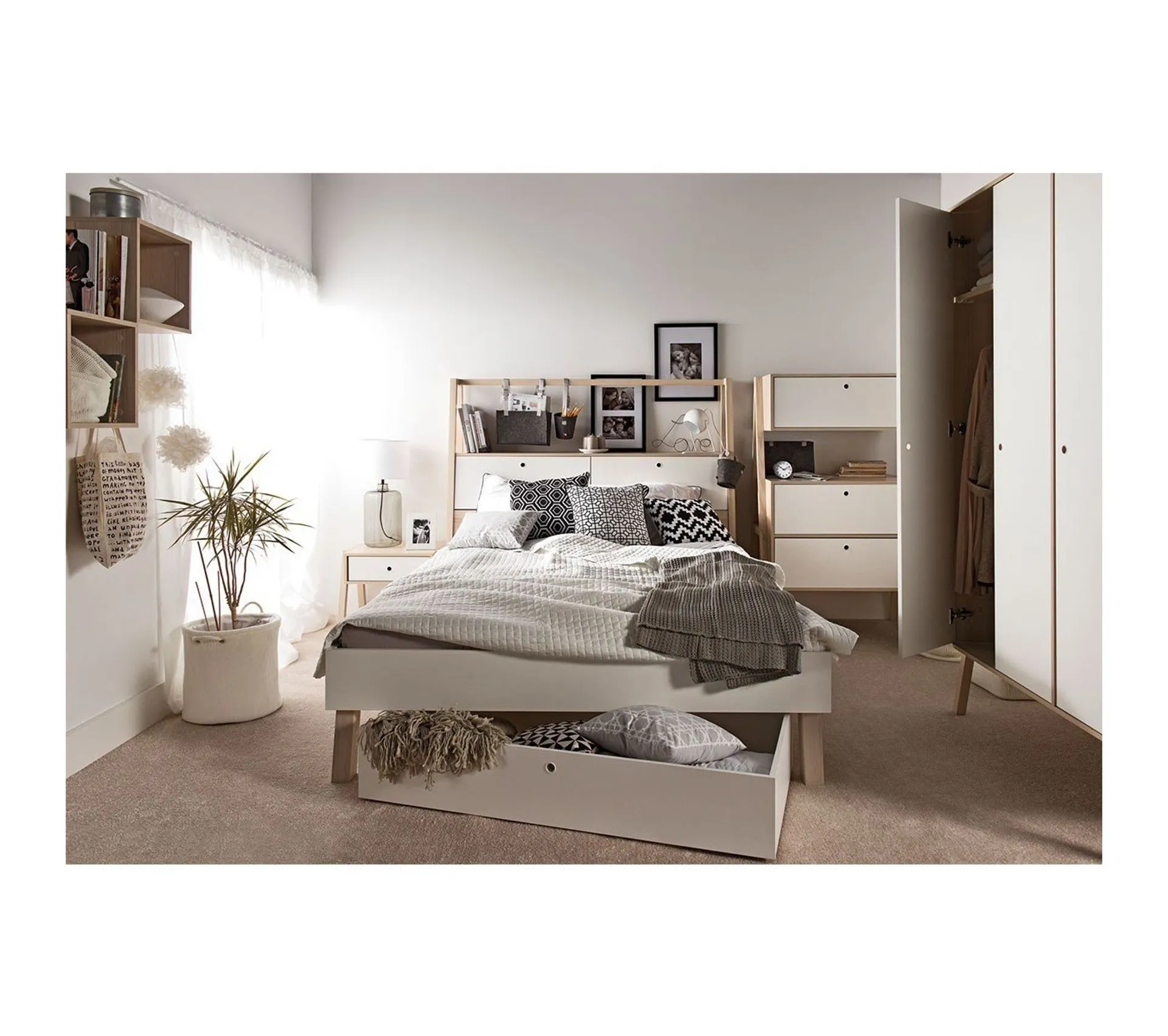 Table De Chevet Ou Tabouret 1 Tiroir - Blanc Et Beige