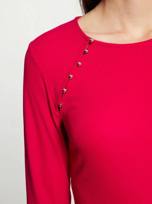 Top manches longues côtelé milie rose fuchsia femme - Morgan | wimod