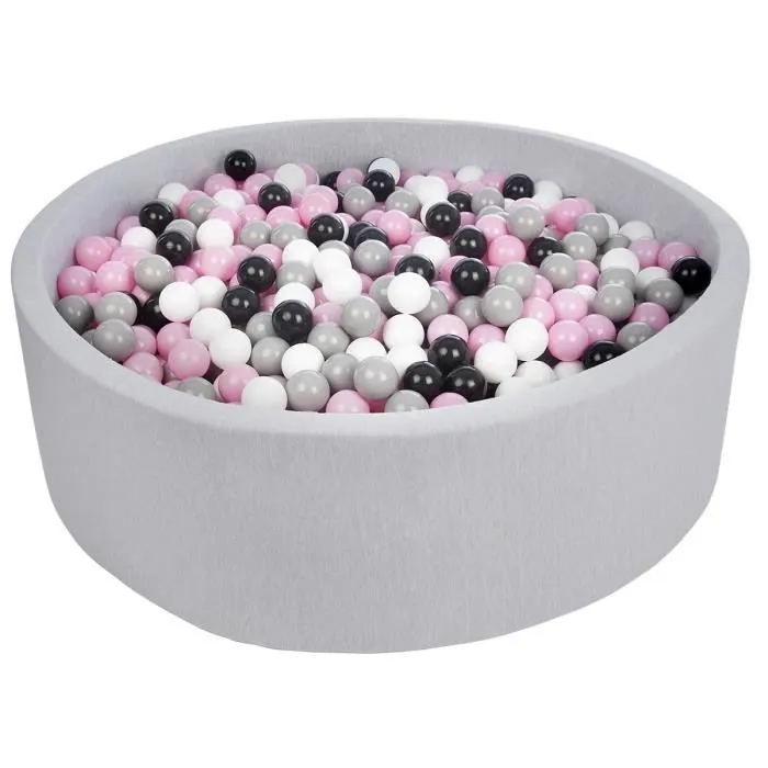 Velinda - 24163 - Piscine à balles pour enfant, diamètre env.125 cm, Aire de jeu + 1200 balles noir,blanc,rose clair,gris
