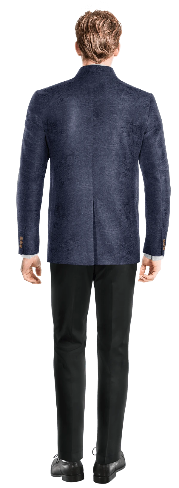 Veste col mao bleu marine paisley en velours