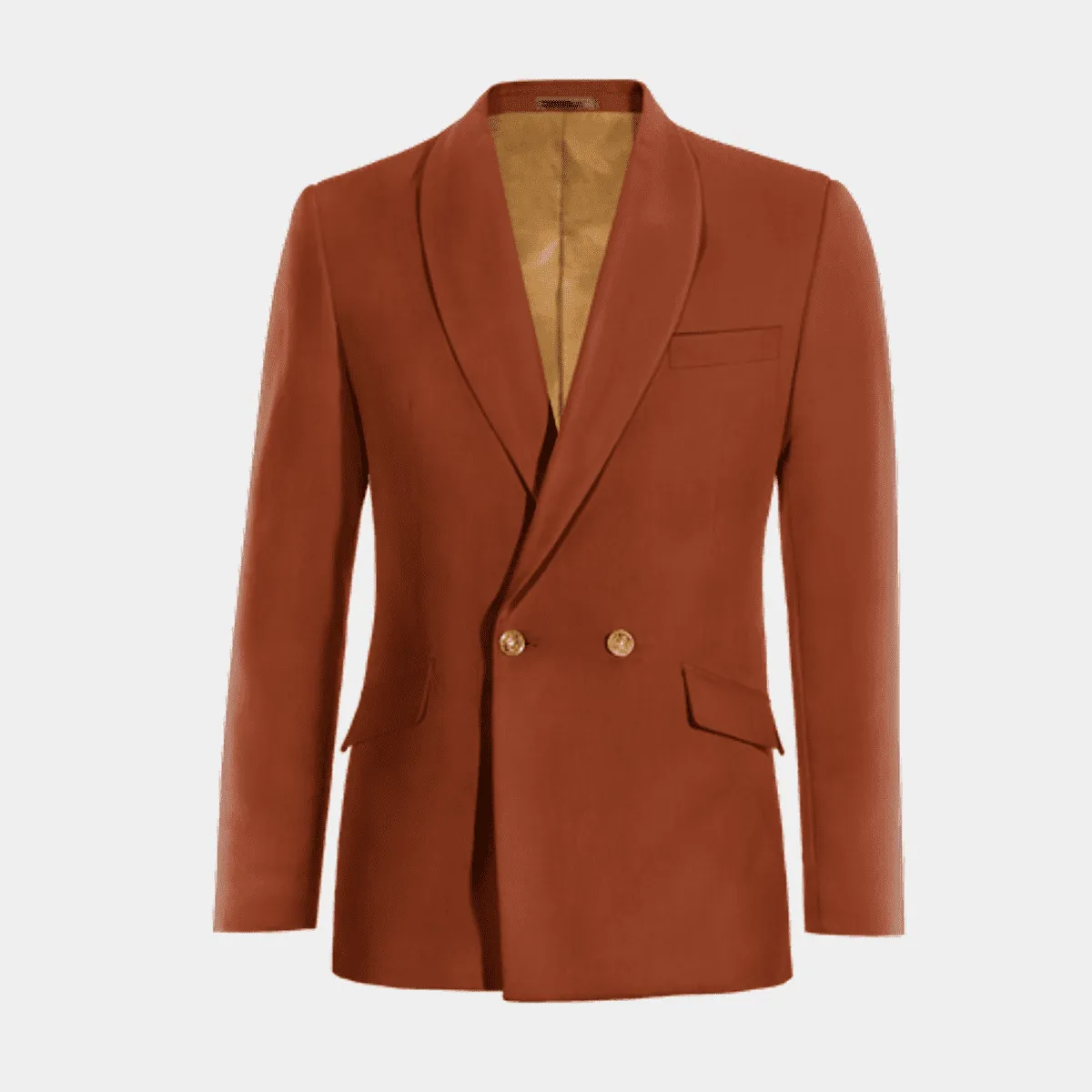 Veste croisée terre cuite en lin col châle