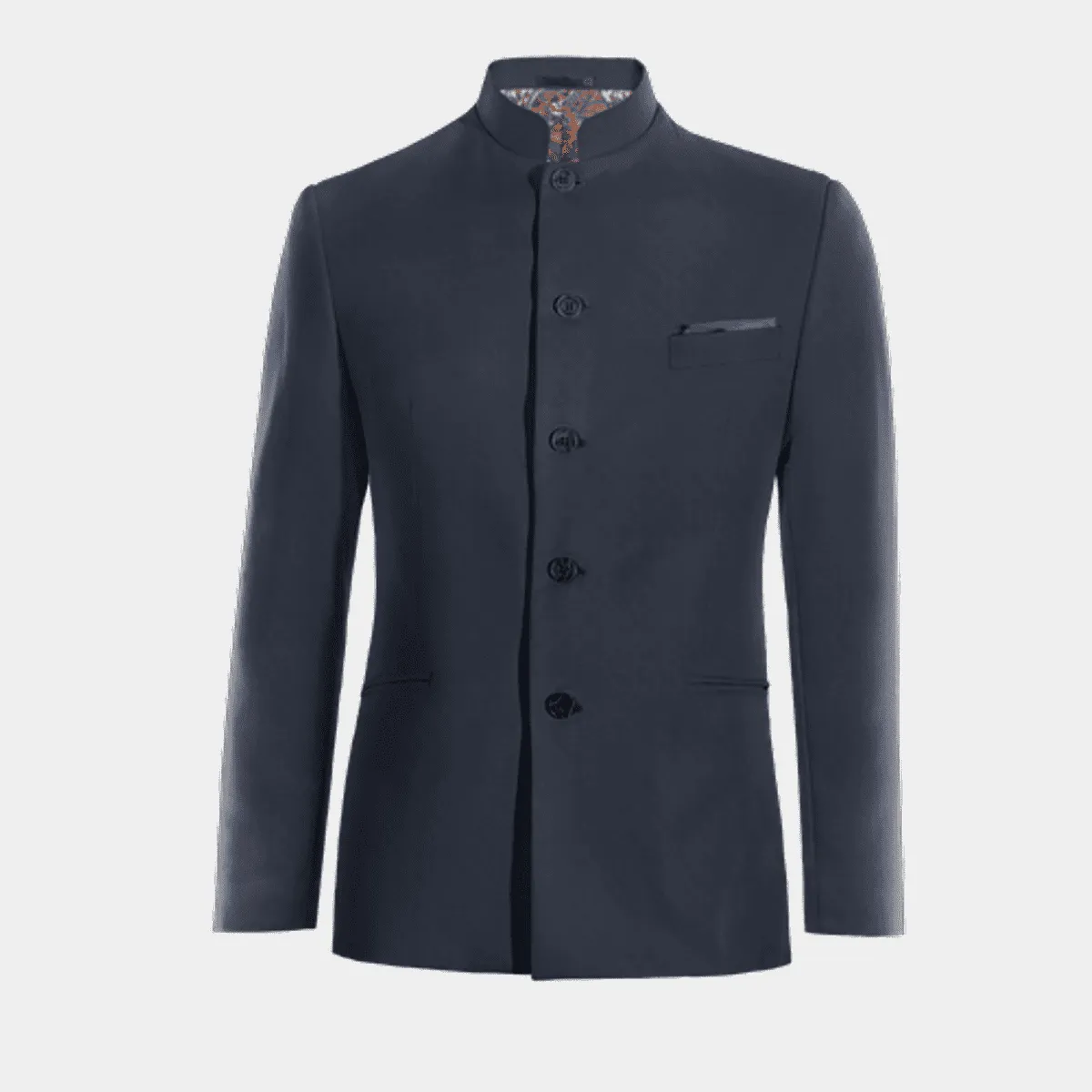 Veste mao bleu marine slim fit avec une pochette