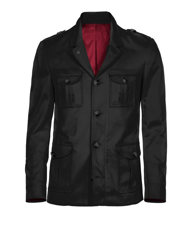 Veste saharienne noire à revers avec épaulettes